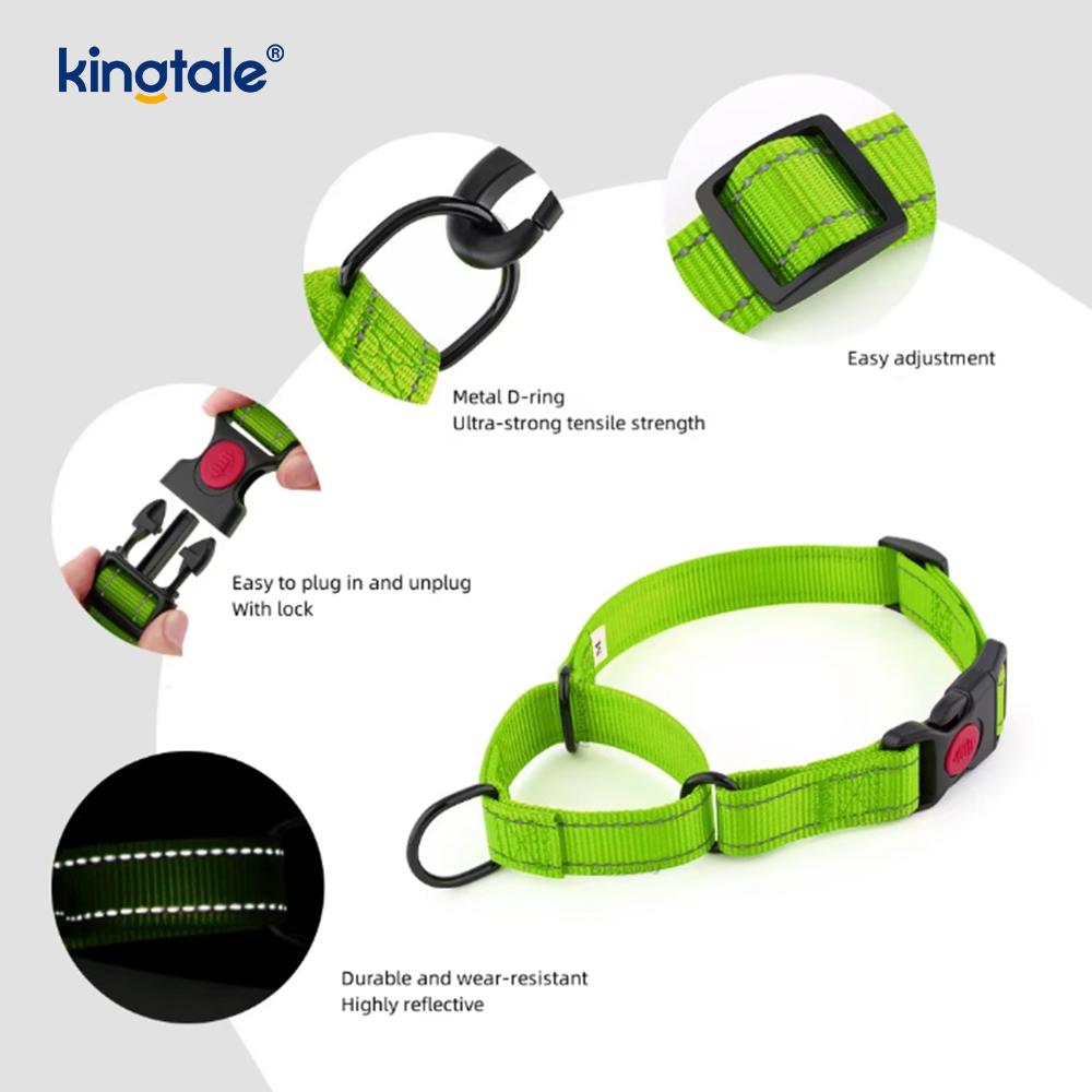 QUICK RELEASE No Pull ปลอกคอไนลอน Martingale แบบปรับได้แบบสะท้อนแสง